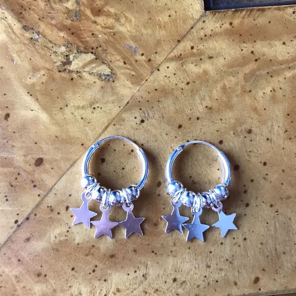 Sterling Silver Star Hoop Earrings - Picture 1 of 6